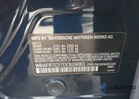 2013 BMW 535I z USA, uszkodzony, nr VIN WBAFR7C57DC829083